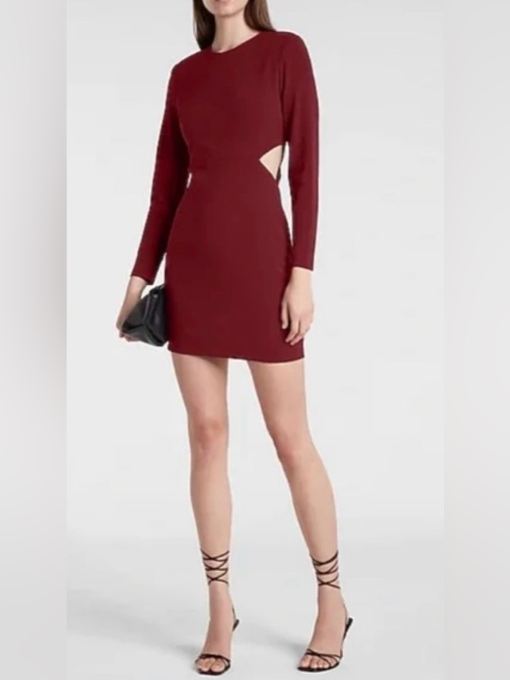 NWT NEW Express Strong Shoulder Wine Side Cutout Mini Dress Small Long Sleeve